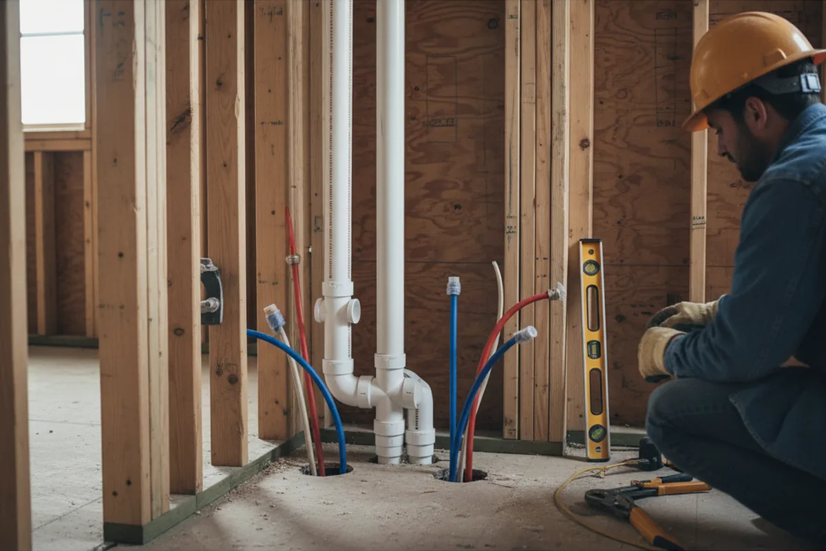 Drain and supply rough-in during Toilet Repair and Installation in Huntington Woods